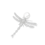 Diamond Pearl Brooch in 18k White Gold