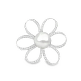 Diamond Pearl Brooch in 18k White Gold