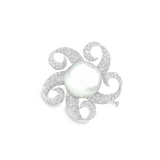 Diamond Pearl Brooch in 18k White Gold