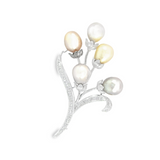 Diamond Pearl Brooch in 18k White Gold