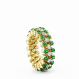Serafino Consoli Multi-Sized 3-Row, Full 4-Point 18k Yellow Gold - White Diamond & Tzavorite Ring