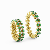 Serafino Consoli Multi-Sized 3-Row, Full 4-Point 18k Yellow Gold - White Diamond & Tzavorite Ring