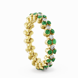 Serafino Consoli Multi-Sized 3-Row, Full 4-Point 18k Yellow Gold - White Diamond & Tzavorite Ring