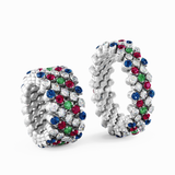 Serafino Consoli Multi-Sized & Color 5-Row, Full 4-Point 18k White Gold - Diamond, Sapphire, Ruby & Tzavorite Ring