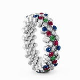 Serafino Consoli Multi-Sized & Color 5-Row, Full 4-Point 18k White Gold - Diamond, Sapphire, Ruby & Tzavorite Ring