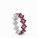 Serafino Consoli 'Flower' Multi-Sized 3-Row 18k White Gold - Ruby & Diamond Ring