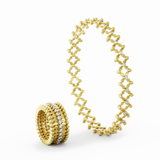 Serafino Consoli Multi-Sized 5-Row 18k Yellow Gold - White Diamond Ring Bracelet