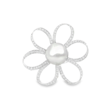 Diamond Pearl Brooch in 18k White Gold