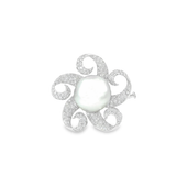 Diamond Pearl Brooch in 18k White Gold