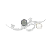 Diamond Pearl Brooch in 18k White Gold